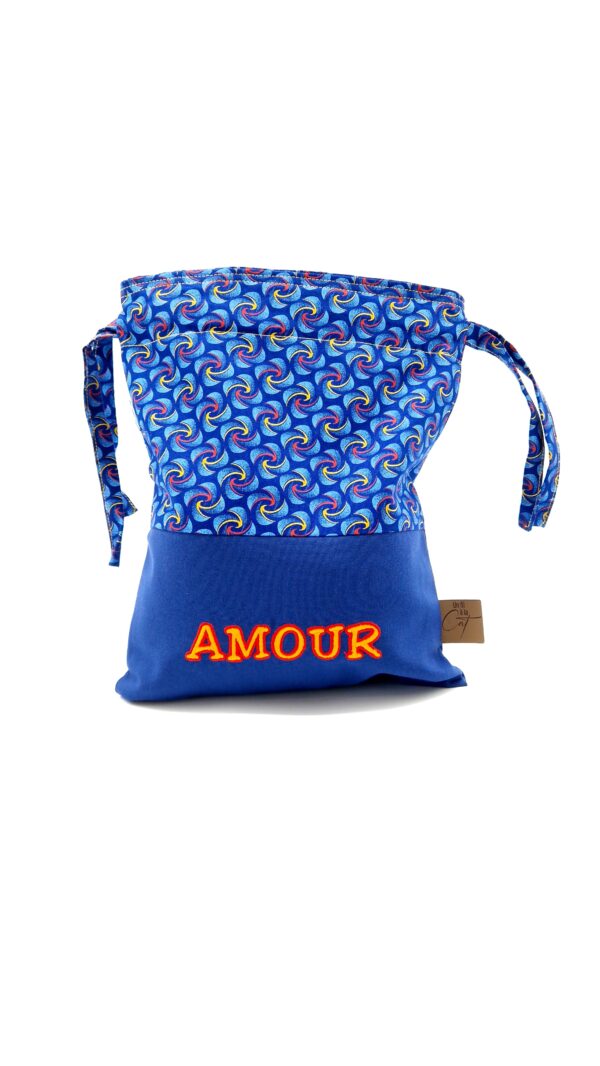 Petit sac de voyage réversible brodé texte 25 x 30 cm