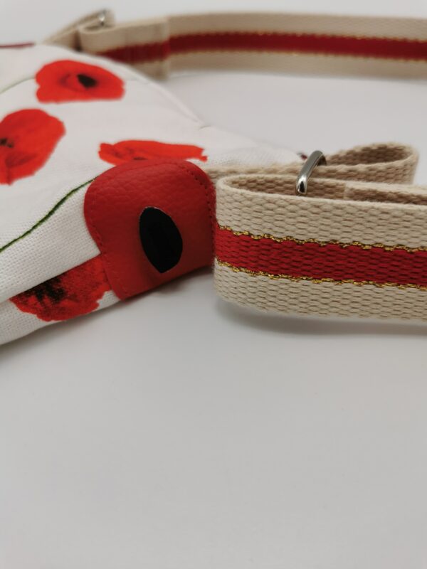Pochette téléphone coquelicots intérieur blanc sangle blanche dorée rouge – Image 2