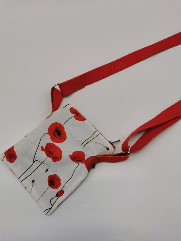 Pochette téléphone coquelicots intérieur rouge sangle rouge pailletée