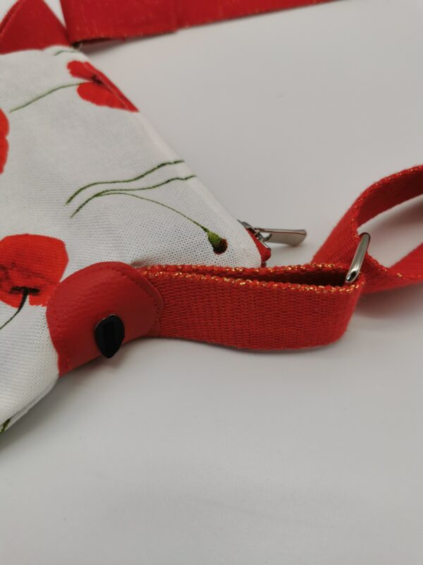 Pochette téléphone coquelicots intérieur rouge sangle rouge pailletée – Image 2