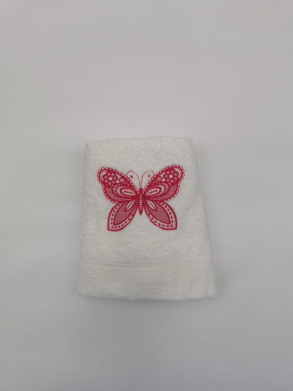 Serviette éponge blanche 50 x 90 cm brodée papillon