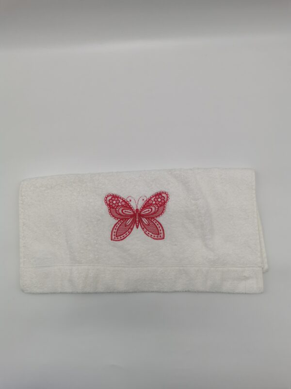 Serviette éponge blanche 50 x 90 cm brodée papillon – Image 2