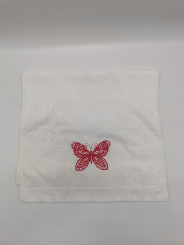 Serviette éponge blanche 50 x 90 cm brodée papillon – Image 3