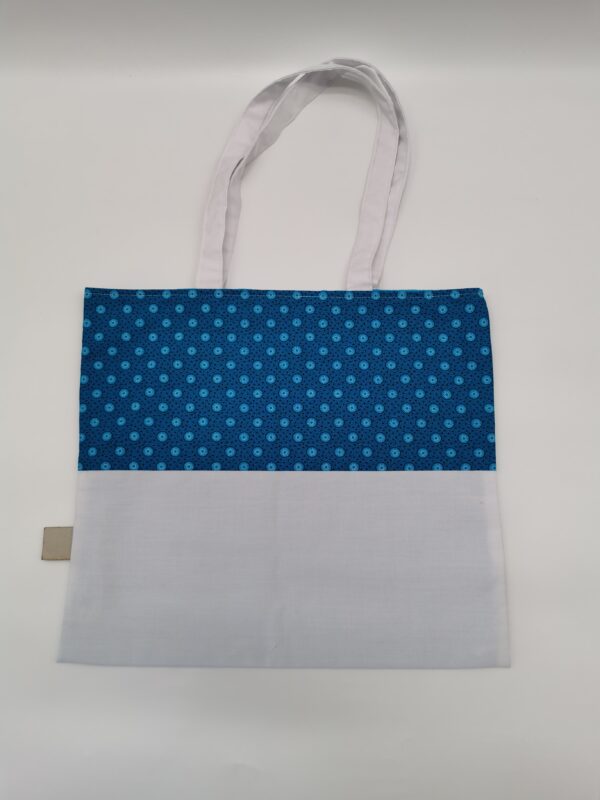 Tote bag 2 bandes doublé blanc turquoise 39 x 35 cm brodé texte Rien n’est impossible – Image 2