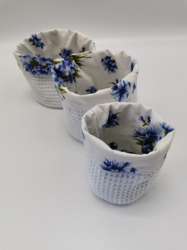 Lot 3 Paniers salle de bain ronds floral violet blanc 10 cm 13 cm et 16 cm