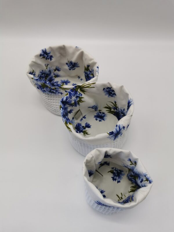 Lot 3 Paniers salle de bain ronds floral violet blanc 10 cm 13 cm et 16 cm – Image 2