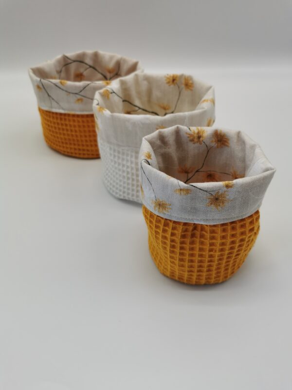 Lot 3 Paniers salle de bain ronds floral jaune 10 cm 13 cm et 16 cm