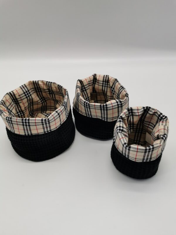 Lot 3 Paniers salle de bain ronds burberry noir 10 cm 13 cm et 16 cm – Image 2