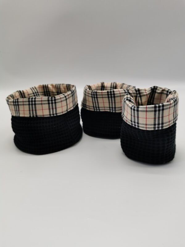 Lot 3 Paniers salle de bain ronds burberry noir 10 cm 13 cm et 16 cm