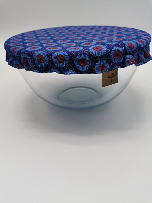 Lot 3 Couvre saladiers doublure tissu enduit bleu diamètres 18 cm 22 cm et 30 cm – Image 3