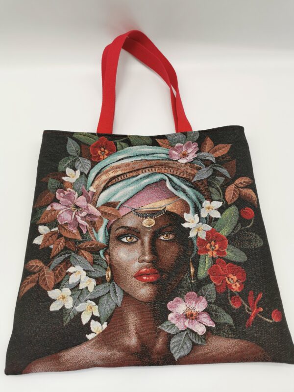 Tote bag Collection Visage Femme Fleurs intérieur similicuir gris