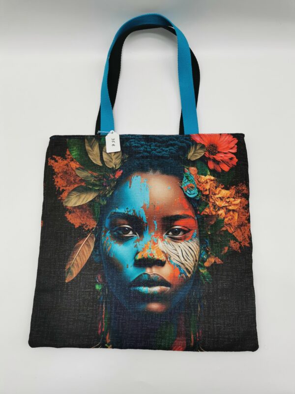 Tote bag Collection Visage Femme "Multicouleur" intérieur bleu noir
