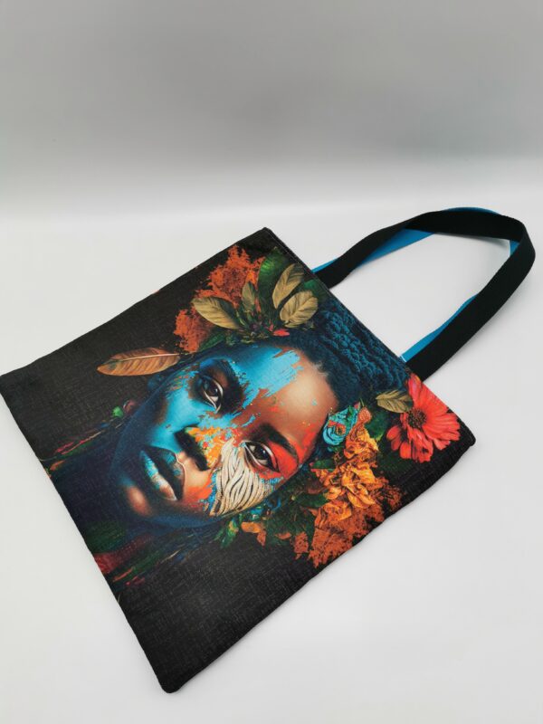 Tote bag Collection Visage Femme "Multicouleur" intérieur bleu noir – Image 2