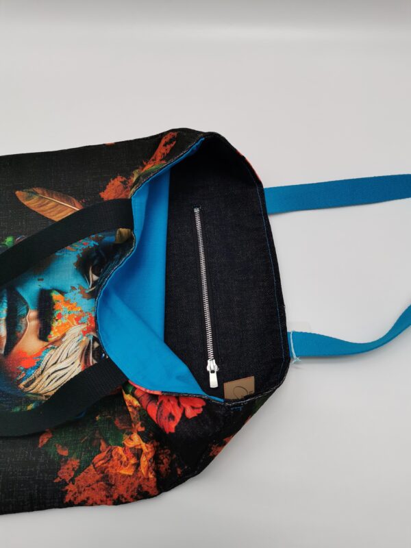 Tote bag Collection Visage Femme "Multicouleur" intérieur bleu noir – Image 3