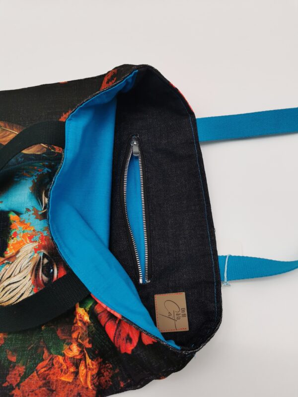 Tote bag Collection Visage Femme "Multicouleur" intérieur bleu noir – Image 4