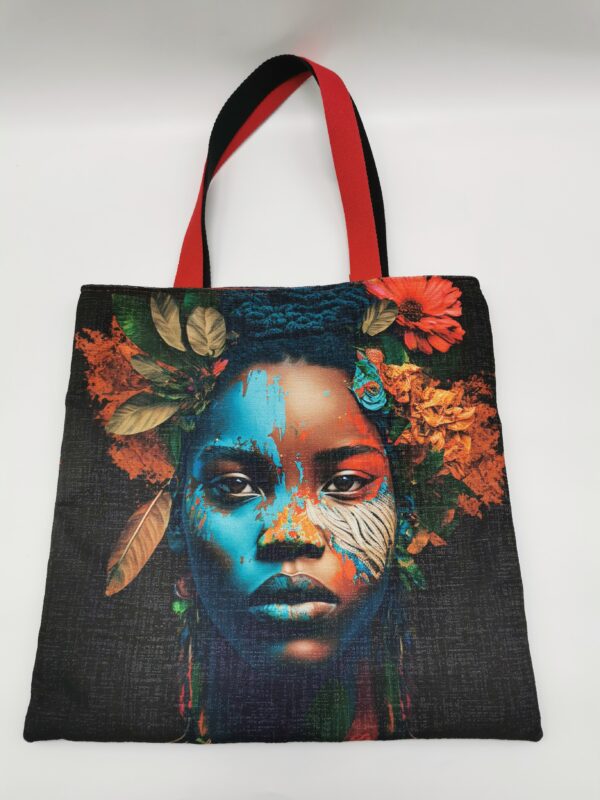 Tote bag Collection Visage Femme "Multicouleur" intérieur rouge noir