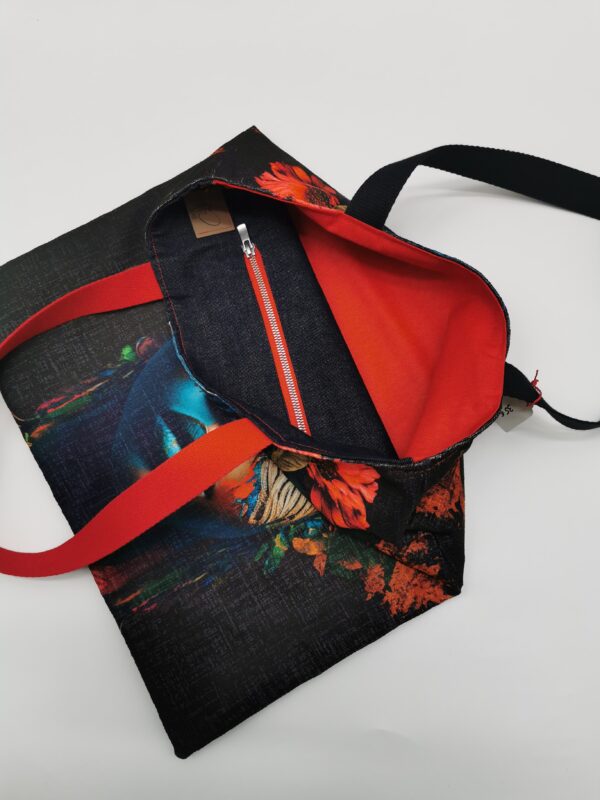 Tote bag Collection Visage Femme "Multicouleur" intérieur rouge noir – Image 3