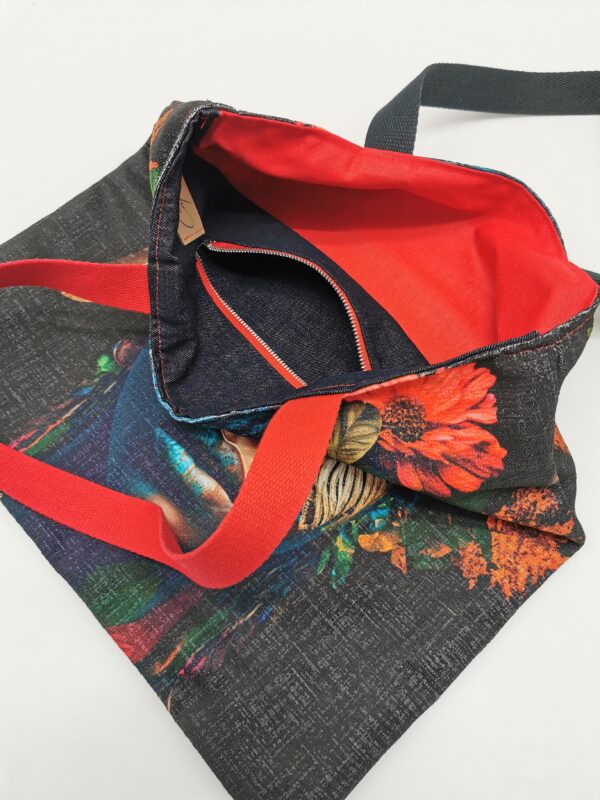 Tote bag Collection Visage Femme "Multicouleur" intérieur rouge noir – Image 4