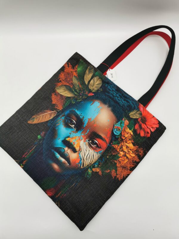 Tote bag Collection Visage Femme "Multicouleur" intérieur rouge noir – Image 2