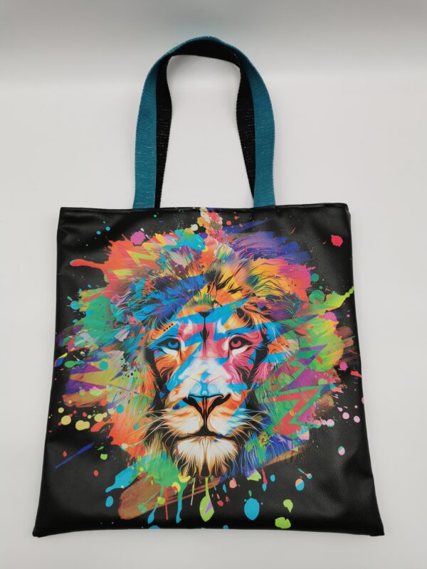 Tote bag Collection Savane Lion multicolore intérieur velours turquoise et noir