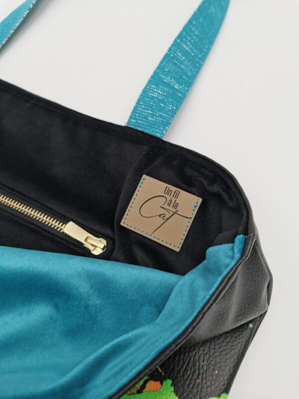 Tote bag Collection Savane Lion multicolore intérieur velours turquoise et noir – Image 4