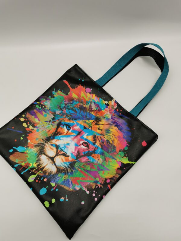 Tote bag Collection Savane Lion multicolore intérieur velours turquoise et noir – Image 2