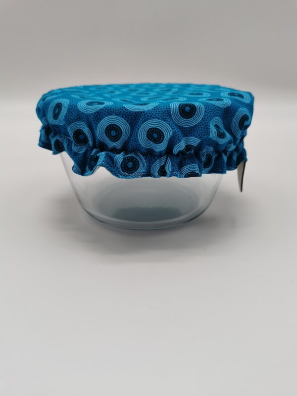Couvre saladier doublure tissu enduit turquoise diamètre 18 cm