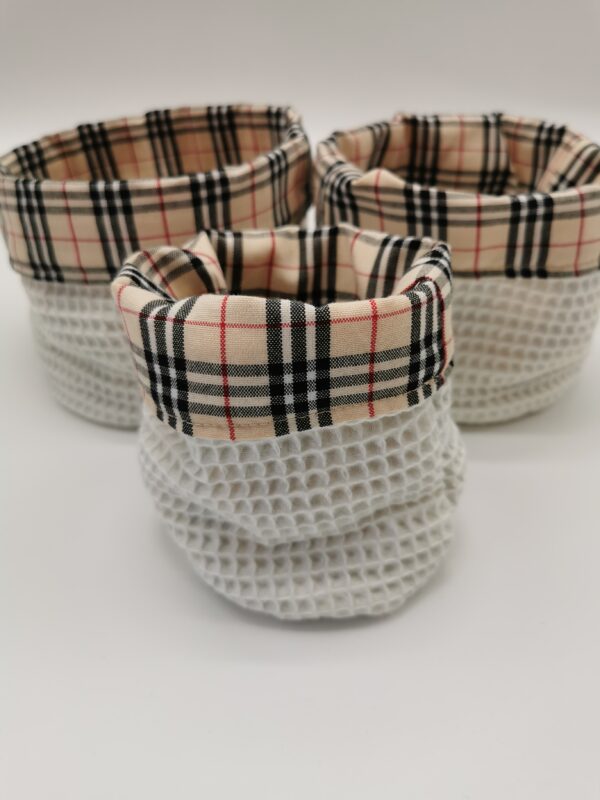Lot 3 Paniers salle de bain ronds burberry crème 10 cm 13 cm et 16 cm