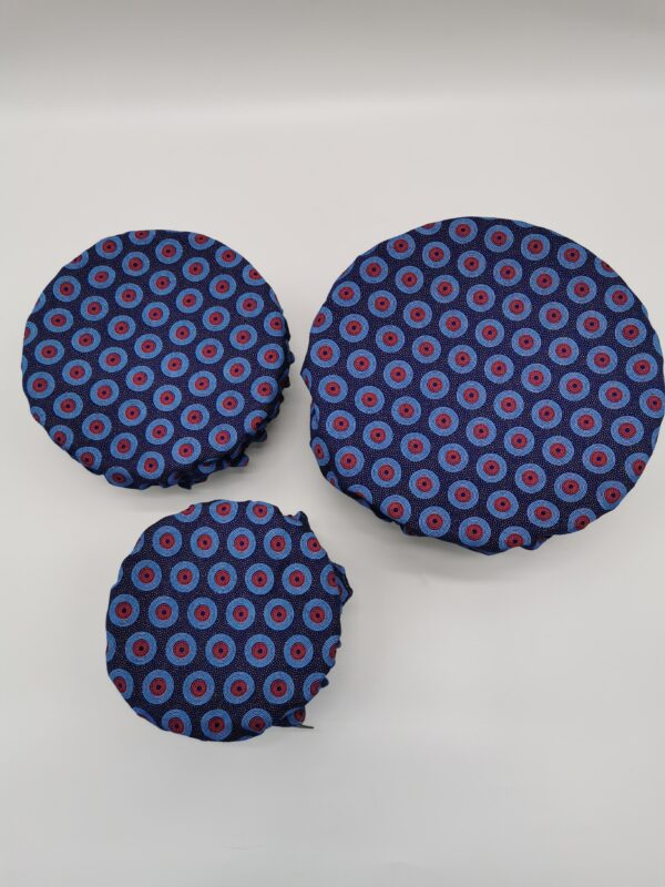 Lot 3 Couvre saladiers doublure tissu enduit bleu diamètres 18 cm 22 cm et 30 cm – Image 2