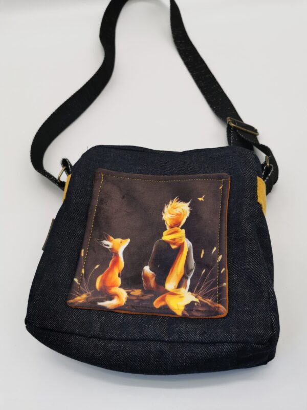 Pochette téléphone Petit Prince denim noir intérieur velours 20 x 20 cm – Image 3