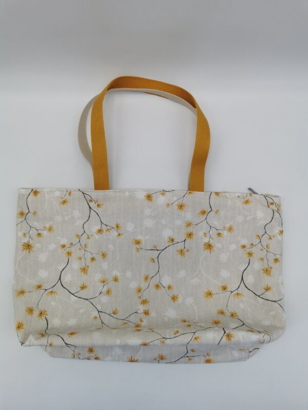 Sac de plage zippé fleuri crème intérieur tissu enduit bicolore 60 x 36 cm – Image 3