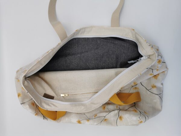 Sac de plage zippé fleuri crème intérieur tissu enduit bicolore 60 x 36 cm – Image 4