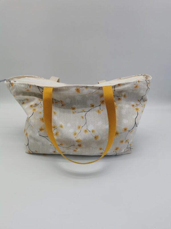Sac de plage zippé fleuri crème intérieur tissu enduit bicolore 60 x 36 cm
