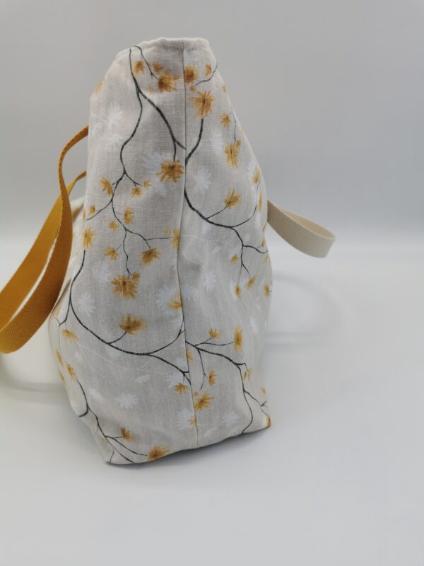 Sac de plage zippé fleuri crème intérieur tissu enduit bicolore 60 x 36 cm – Image 2