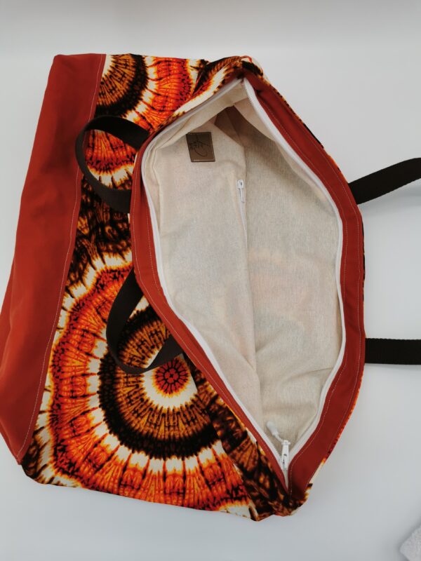 Sac de plage XL zippé wax intérieur tissu enduit crème 60 x 45 cm – Image 4
