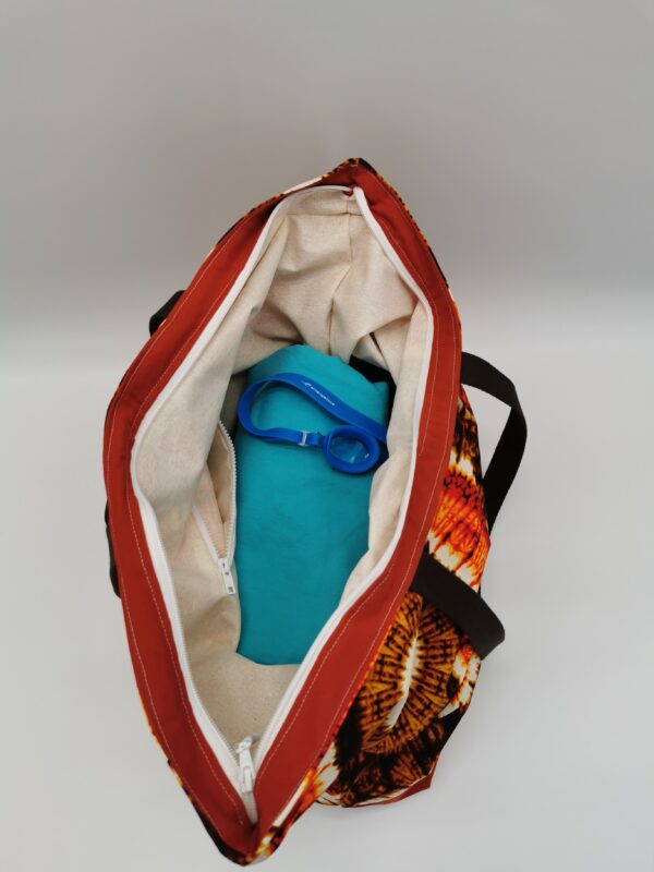 Sac de plage XL zippé wax intérieur tissu enduit crème 60 x 45 cm – Image 5