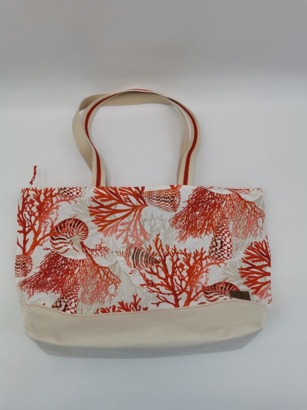 Sac de plage zippé océanique rouge intérieur tissu enduit rouge 60 x 36 cm – Image 9