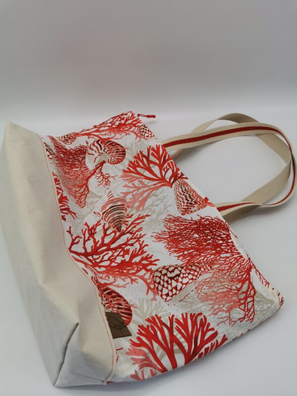 Sac de plage zippé océanique rouge intérieur tissu enduit rouge 60 x 36 cm – Image 8
