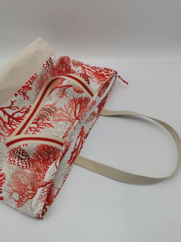 Sac de plage zippé océanique rouge intérieur tissu enduit rouge 60 x 36 cm – Image 2