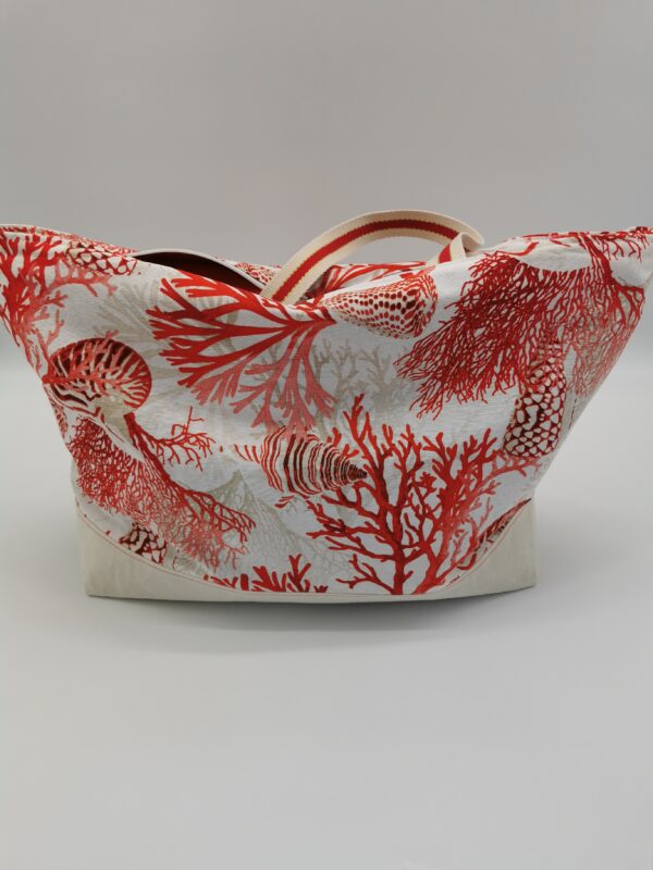 Sac de plage zippé océanique rouge intérieur tissu enduit rouge 60 x 36 cm – Image 7
