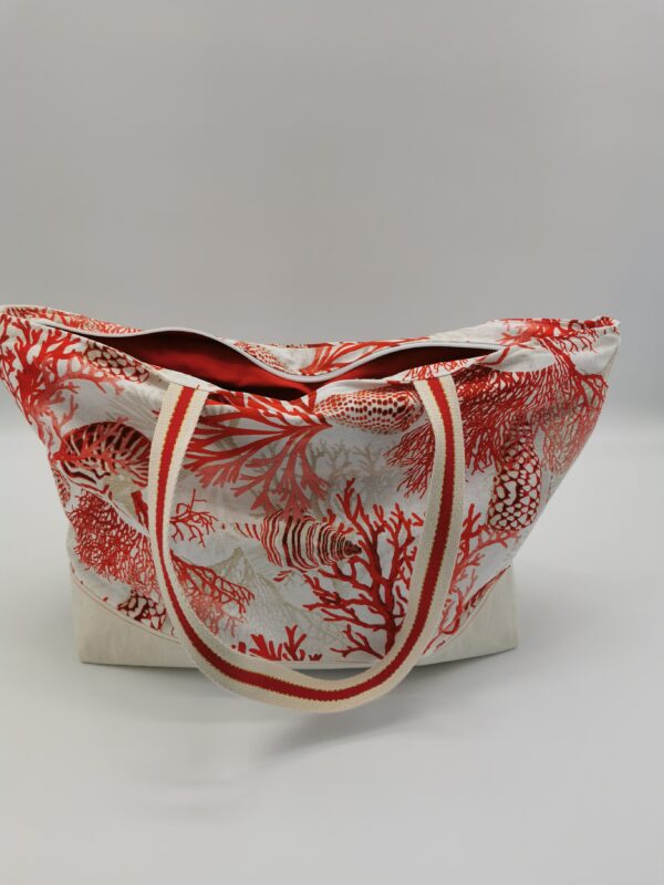 Sac de plage zippé océanique rouge intérieur tissu enduit rouge 60 x 36 cm