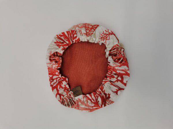 Couvre saladier rouge océanique doublure tissu enduit orange chiné diamètre 25 cm – Image 3