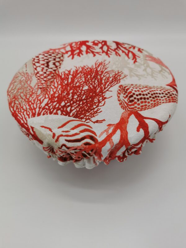 Couvre saladier rouge océanique doublure tissu enduit orange chiné diamètre 25 cm