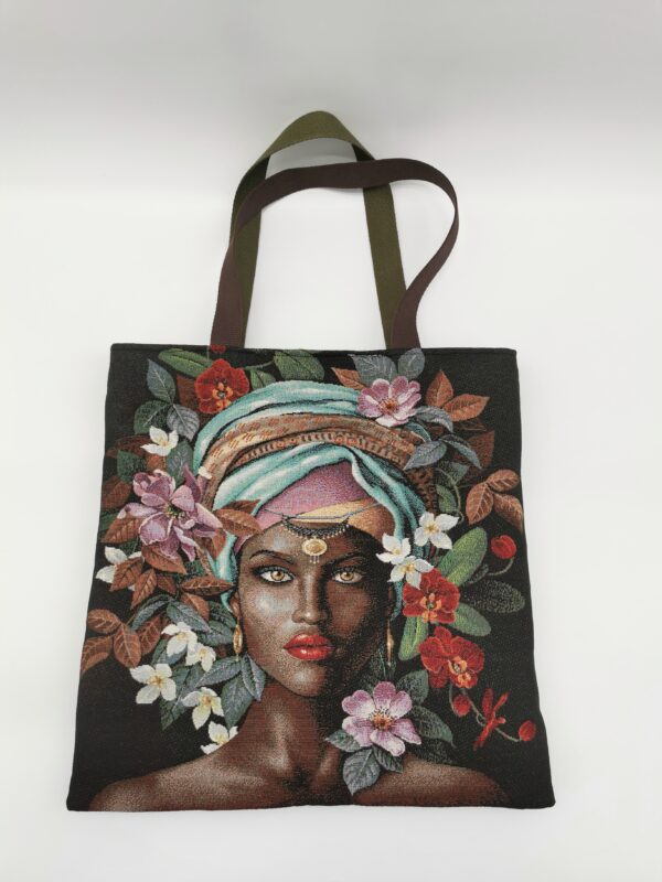 Tote bag Collection Visage Femme Fleurs intérieur similicuir vert marron