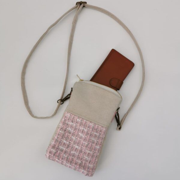 Pochette téléphone Collection Haute Couture crème et rose et 22 x 12 x 3 cm