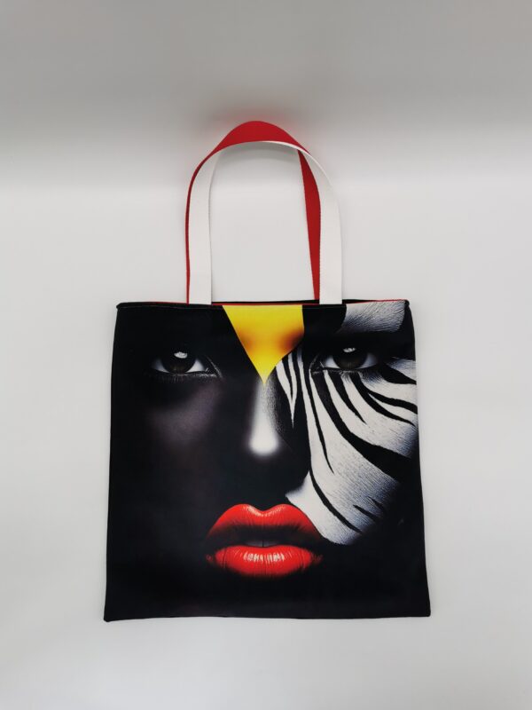 Tote bag Collection Visage Femme 2025 Rouge et Noir zèbre
