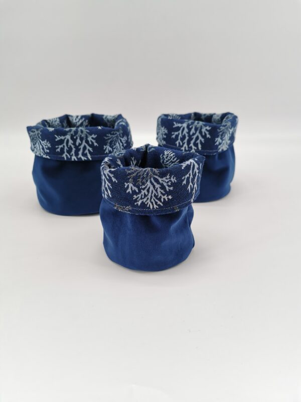 Lot 3 Paniers déco ronds Collection Océanique Corail bleu marine diamètres 10 cm 13 cm et 16 cm