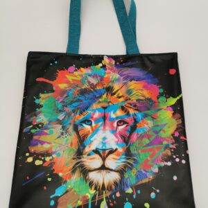 Tote bag Collection Savane Lion multicolore intérieur suédine turquoise et noire