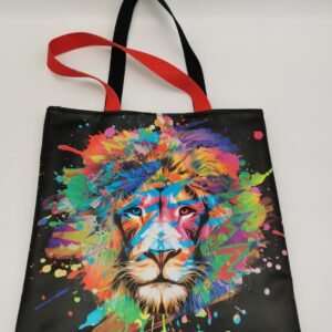 Tote bag Collection Savane Lion multicolore intérieur suédine rouge et noire