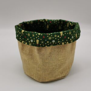 Panier déco Noël doré intérieur vert motifs noël16 cm